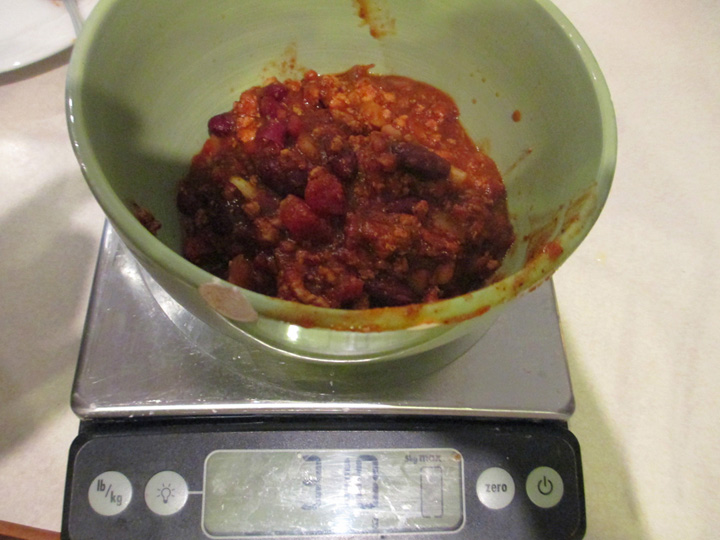 Weighing a serving of chili | Get Fit. Go Figure!